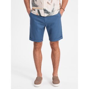 Ombre Men's linen blend short shorts - blue denim