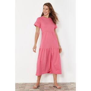 Trendyol Pink Plain Midi Gathered Short Sleeve