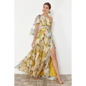 Trendyol Yellow-Multicolored Floral Woven Long Evening Dress