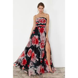 Trendyol Fuchsia-Multicolored Floral Woven Long Evening Dress