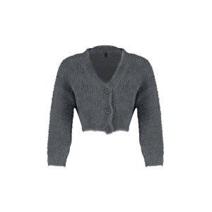 Trendyol Anthracite Crop Shaggy Knitwear Cardigan
