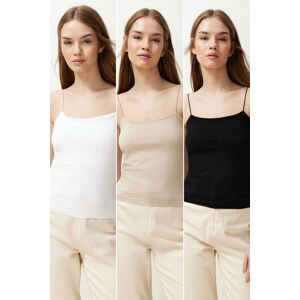 Trendyol Black-White-Beige 3-Pack Strappy Fitted Square Collar Flexible Knitted Tank Top