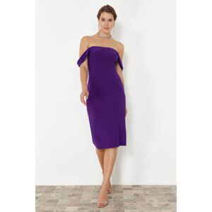 Trendyol Purple Carmen Collar Knitted Elegant Evening Dress