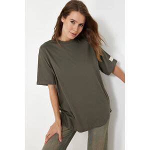 Trendyol Anthracite More Sustainable 100% Cotton Oversize Cut Knitted T-Shirt with Woven Label