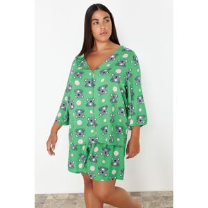 Trendyol Curve Mint V-Neck Koala Patterned Woven Pajama Set