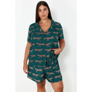 Trendyol Curve Emerald Green Patterned Shirt Collar Woven Pajama Set