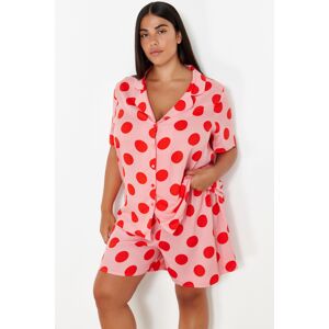 Trendyol Curve Pink Shirt Collar Polka Dot Woven Pajama Set