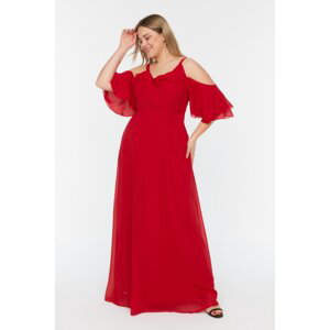 Trendyol Curve Red Woven Double Breasted Chiffon Evening Dress