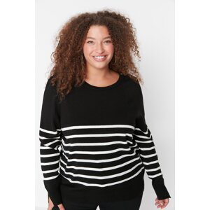 Trendyol Curve Black Striped Crewneck Knitwear Sweater