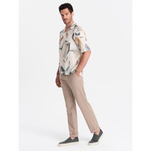 Ombre Men's linen blend rolled up chino pants - light brown