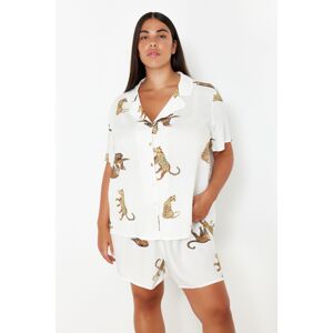 Trendyol Curve White Patterned Shirt Collar Woven Pajama Set