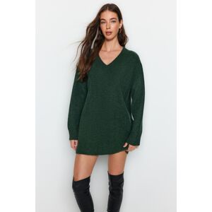 Trendyol Green Super Mini Knitwear Soft Textured V-Neck Tunic Dress