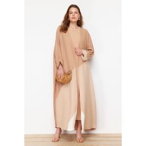 Trendyol Camel Belted Color Block Long Woven Cap & Abaya