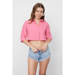 Trendyol Pink Crop Woven Backless Linen Look Shirt