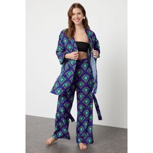 Trendyol Geometric Patterned Belted Woven Kimono Trousers Set