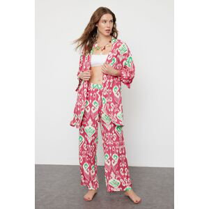 Trendyol Ethnic Patterned Belted Woven Kimono Trouser Set