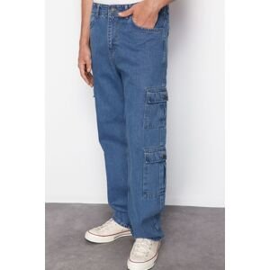 Trendyol Light Blue Men's Cargo Pocket Wide Cut Jeans Loose Denim Trousers