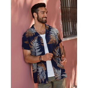 Ombre Men's patterned viscose shirt with short sleeves - fern
