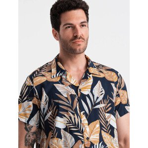 Ombre Viscose patterned men's short sleeve shirt - leaves OM-SHPS