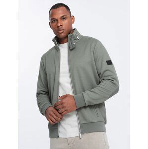 Ombre Men's jacket with high collar and fleece lining - khaki