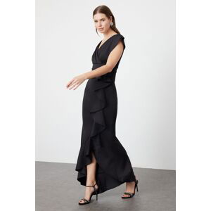 Trendyol Black Ruffle Detailed Woven Long Elegant Evening Dress