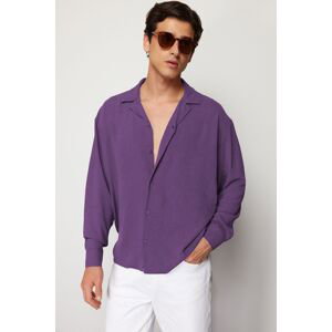 Trendyol Plum Oversize Fit Open Collar Summer Linen Look Shirt