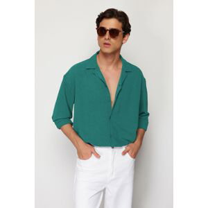 Trendyol Green Oversize Fit Open Collar Summer Linen Look Shirt