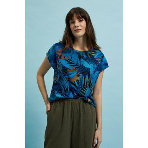 Dámské tričko MOODO s tropickým vzorem - tmavě modrá