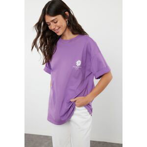Trendyol Purple Back Printed Oversize/Wide Fit Crew Neck Knitted T-Shirt