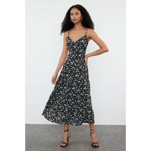 Trendyol Black Skater Skirt Patterned Viscose Maxi Woven Dress