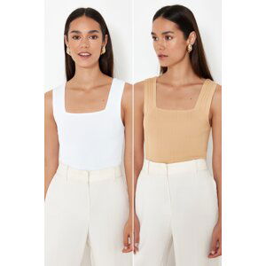 Trendyol Camel-Ecru Basic Double Pack Top Knitwear Blouse