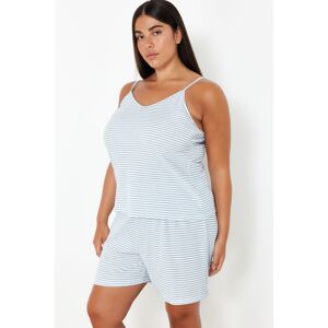 Trendyol Curve Blue Striped Thin Strap Knitted Pajama Set