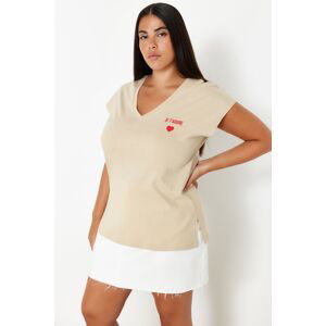 Trendyol Curve Beige Oversize Knitted T-Shirt