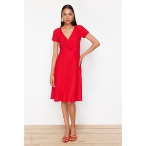 Trendyol Red Ruffled Double Breasted Closed Skater/Waist Opened Flexible Midi Knitted Dress
