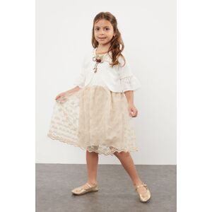 Trendyol Girl's Stone Bolero Flower Appliqued Stone Detailed Woven Set Dress