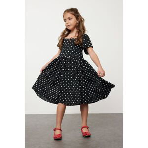 Trendyol Black Girl's Polka Dot Patterned Short Sleeve Dress