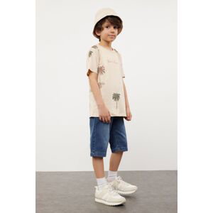 Trendyol Beige Boy Patterned Short Sleeve T-shirt -Jean Trousers Set Top and Bottom Suit