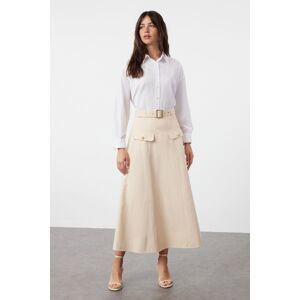 Trendyol Beige Unlined Gabardine Pocket Detailed Plain Woven Skirt