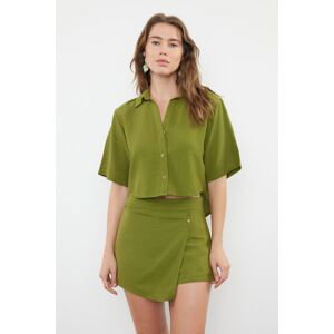 Trendyol Khaki Woven Linen blended Shirt Shorts Set