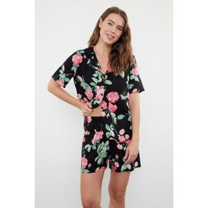 Trendyol Black-Multicolored Floral Viscose Woven Pajama Set