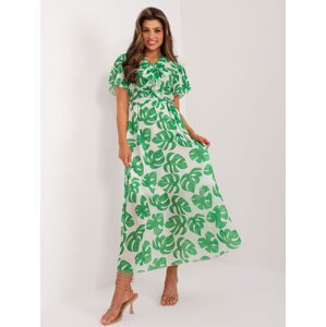 Ecru-zelené rozevláté šaty s páskem