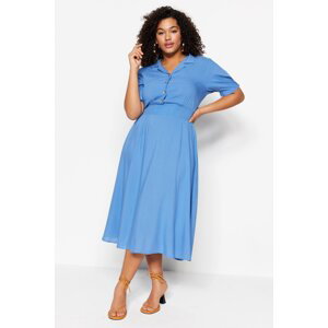 Trendyol Curve Blue Woven Elastic Waist and Button Detailed Dress
