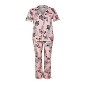 Trendyol Curve Pink Butterfly Patterned Shirt Collar Knitted Pajama Set