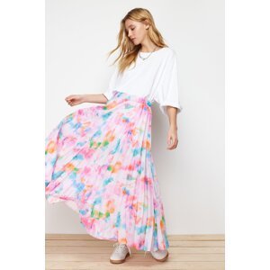 Trendyol Lilac Floral Pattern Pleated, Elastic Waist Woven Skirt