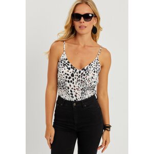 Cool & Sexy Women's White Leopard Patterned Satin Blouse