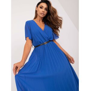Kobaltově modré plisované viskózové šaty