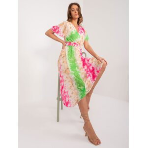 Růžové a zelené dámské šaty s krátkým rukávem
