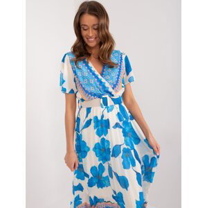 Modré a béžové dámské plisované šaty