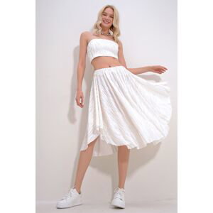 Trend Alaçatı Stili Women's White Bustier and Skirted Top and Bottom Woven Set