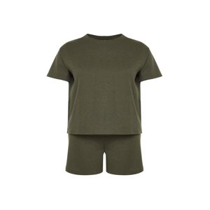 Trendyol Curve Light Khaki Crew Neck Textured Knitted Pajama Set